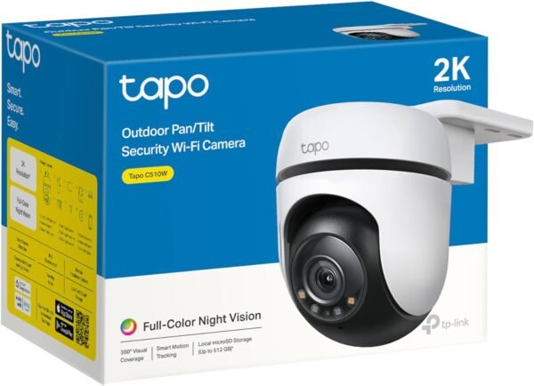 Security Camera Tapo 2K Outdoor Pan/Tilt Security Wi-Fi Camera, IP65 Weatherproof, Motion Detection, 360° Visual Coverage, Full-Colour Night Vision, Cloud &Local Storage, Works with Alexa & Google Home (Tapo C510W)