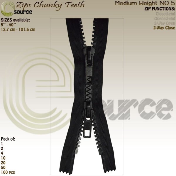 Chunky-teeth 2-Way-CE zips NO5 slider