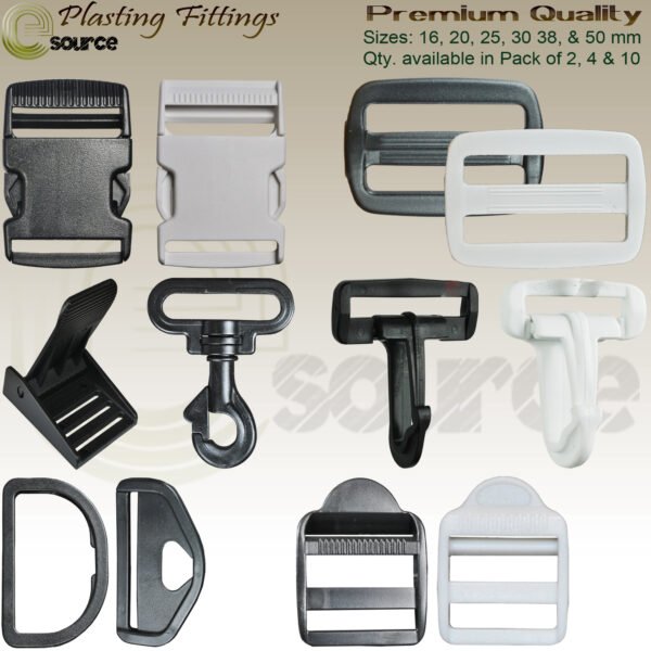 Plastic Buckles: Cam Buckles, Slide Release Buckles, Ladder Locks, Plastic Snap Hooks, Centre Release Buckles, Plastic 'D' Ring, Plastic Rectangle Rings, Plastic Solid 'D' Rings, Plastic Swivel Hooks, Plastic TRI Glides