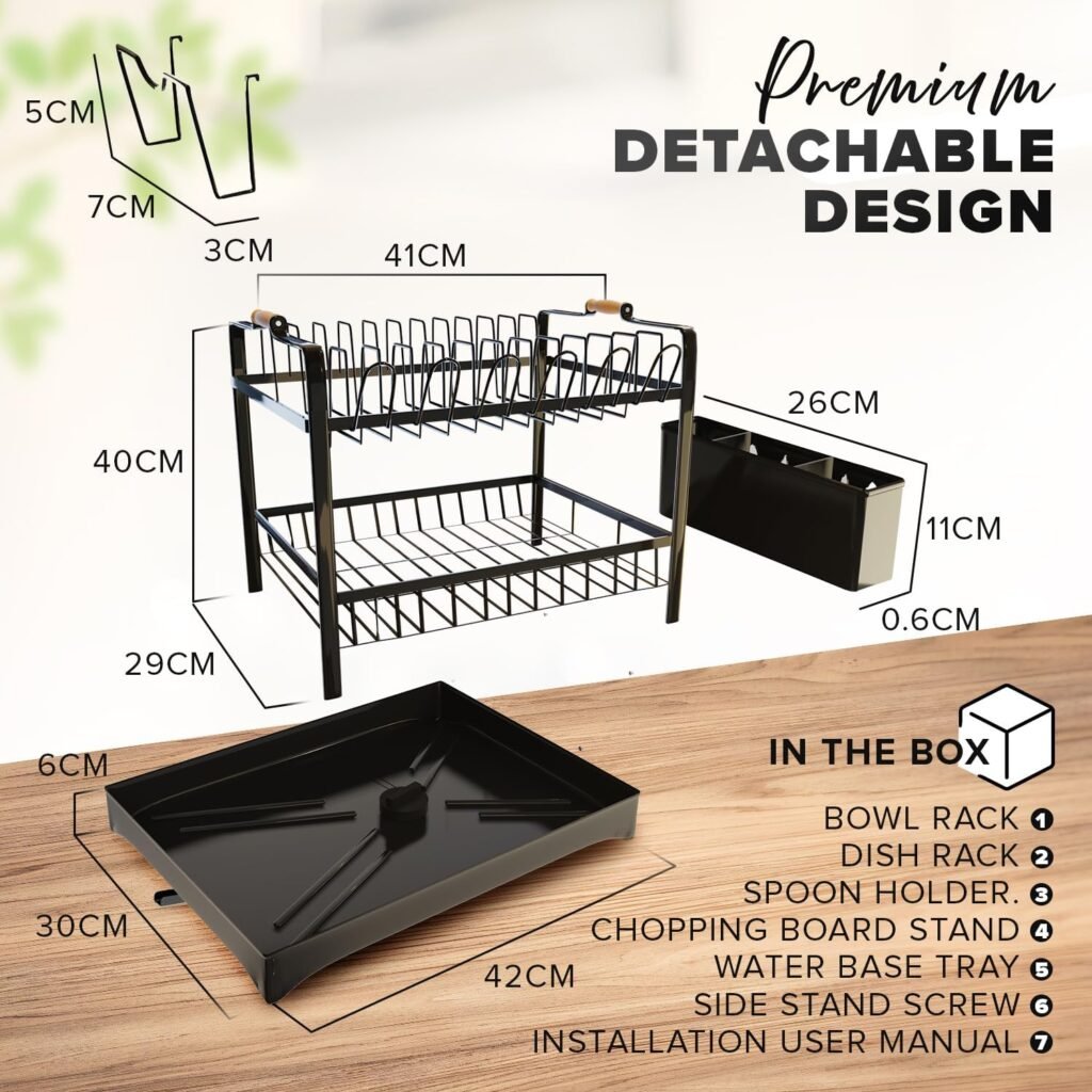 2 Tier Dish Drainer Rack with Drip Tray